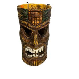 Hawaiian Tiki Tea Light Candle Holder. Tropical Island Decor.  8” Tall